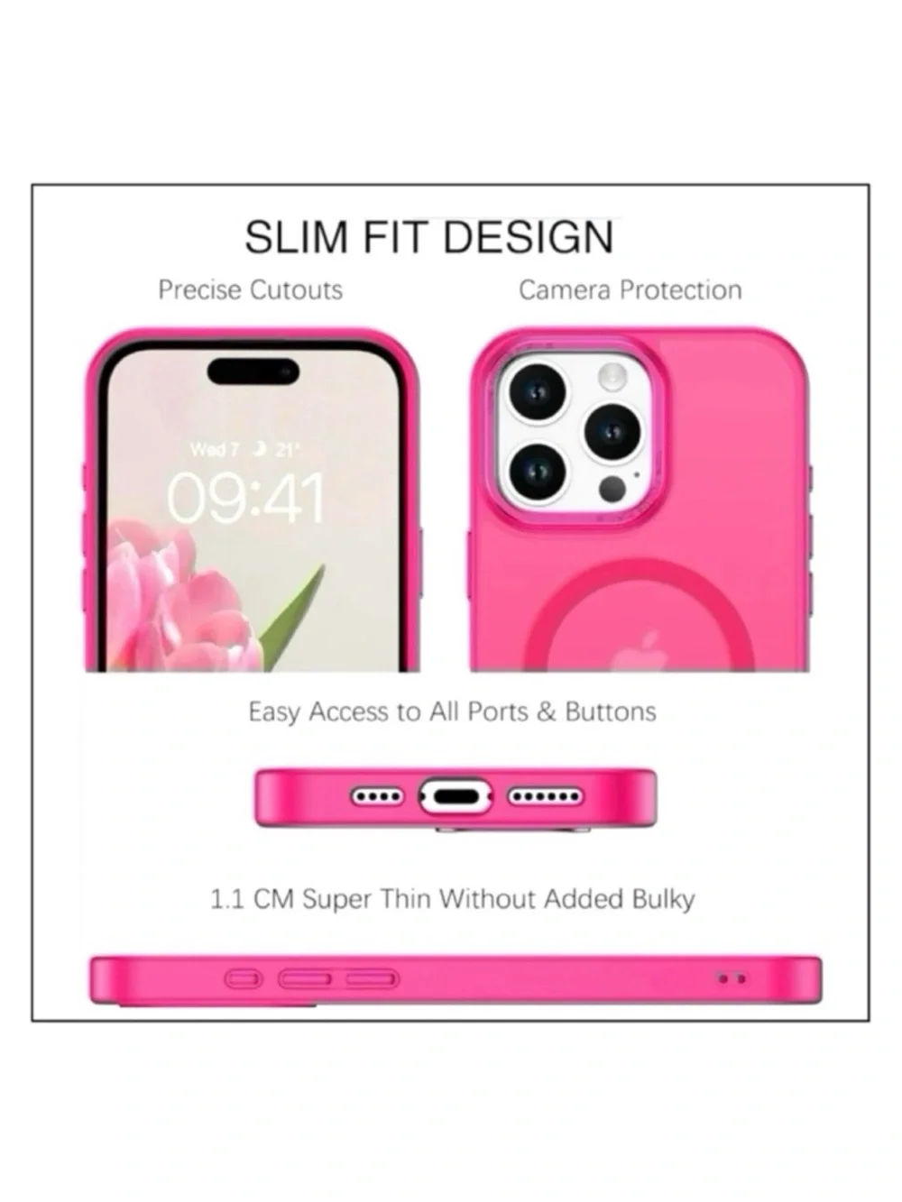 Bentoben iPhone 16 Pro Case with MagSafe - Hot Pink